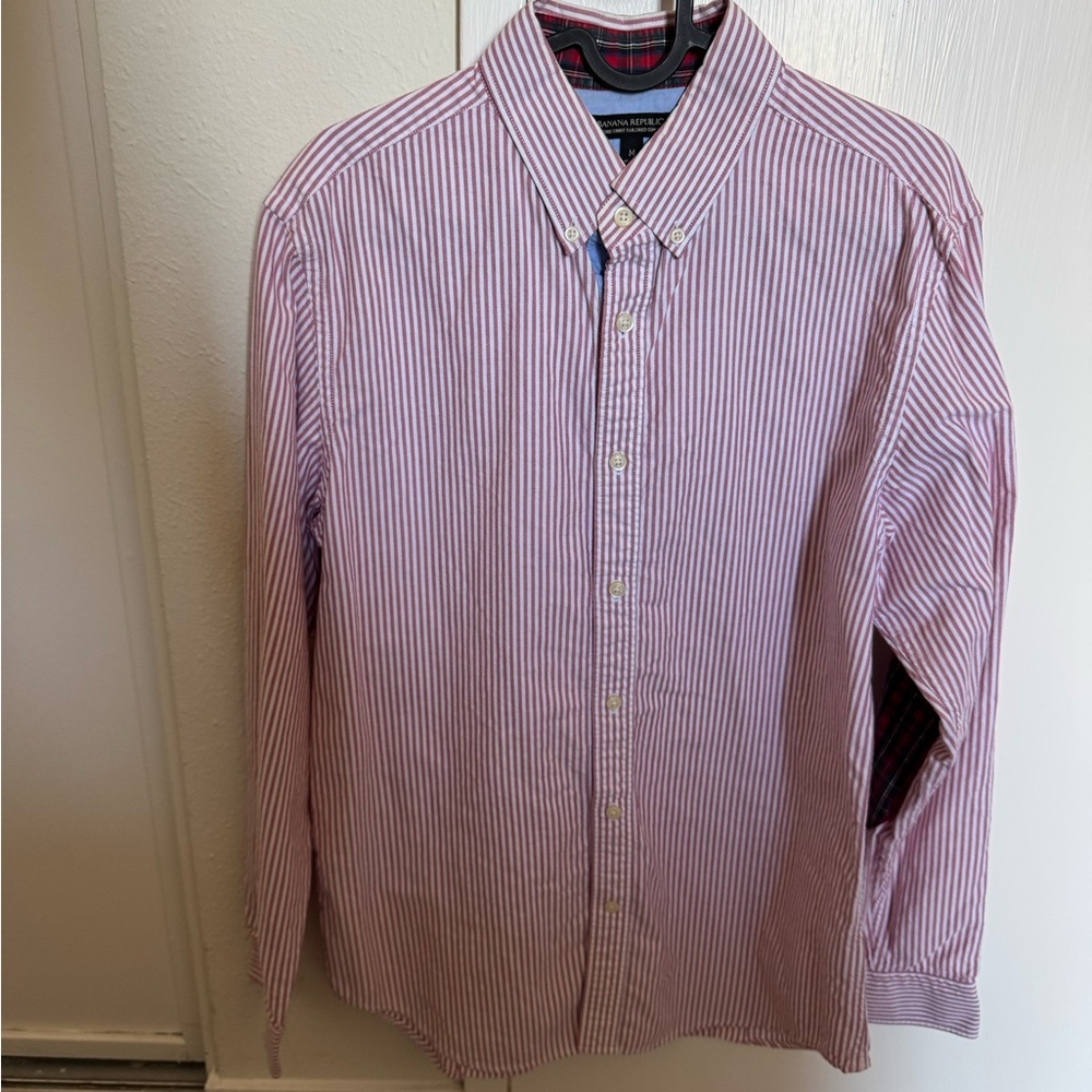 Banana Republic Men's Red and White Striped Shirt